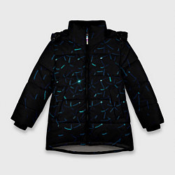 Куртка зимняя для девочки Абстрактные неоновые светло-синие линии шара, цвет: 3D-светло-серый