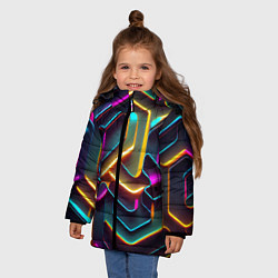 Куртка зимняя для девочки Неоновый узор на стене, цвет: 3D-черный — фото 2