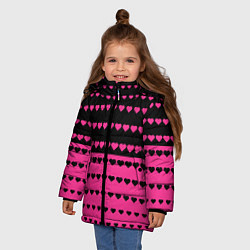 Куртка зимняя для девочки Черные и розовые сердца узор, цвет: 3D-черный — фото 2