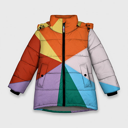 Зимняя куртка для девочки Разноцветные пересекающиеся треугольники / 3D-Светло-серый – фото 1