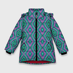Зимняя куртка для девочки Зелено-фиолетовые ромбы: орнамент