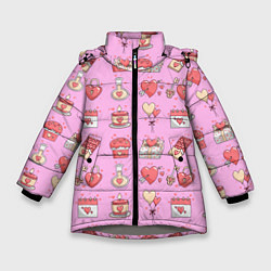 Куртка зимняя для девочки Valentines Day for lovers, цвет: 3D-светло-серый