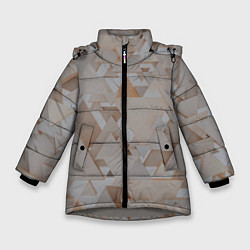 Куртка зимняя для девочки Геометрическое множество серых и бежевых треугольн, цвет: 3D-светло-серый