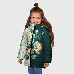 Куртка зимняя для девочки Розы на зеленом фоне, цвет: 3D-черный — фото 2