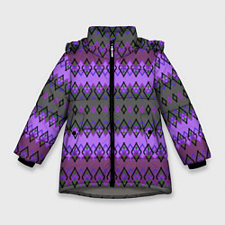 Куртка зимняя для девочки Серо-фиолетовый этнический геометрический узор, цвет: 3D-светло-серый