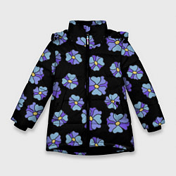 Куртка зимняя для девочки Дудл цветы на черном - паттерн, цвет: 3D-черный