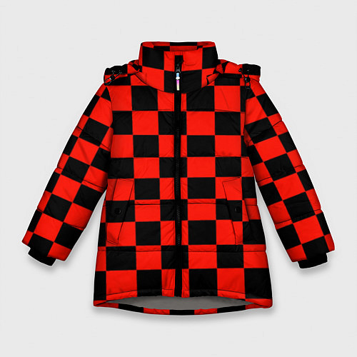 Зимняя куртка для девочки Красный квадрат / 3D-Светло-серый – фото 1