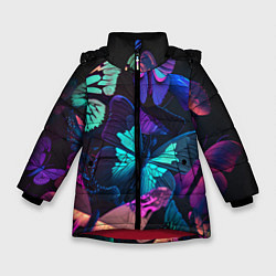 Зимняя куртка для девочки Много неоновых бабочек