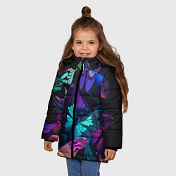 Куртка зимняя для девочки Много неоновых бабочек, цвет: 3D-красный — фото 2