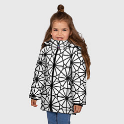 Куртка зимняя для девочки Абстрактный чёрно-белый треугольно-круглый паттерн, цвет: 3D-черный — фото 2