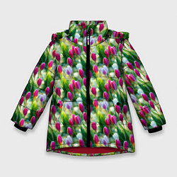 Куртка зимняя для девочки Весенние тюльпаны и подснежники, цвет: 3D-красный