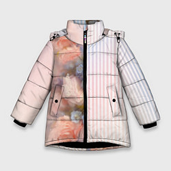 Зимняя куртка для девочки Цветы за стеклом - полосы с градиентом