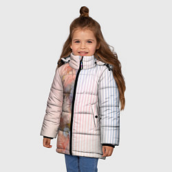 Куртка зимняя для девочки Цветы за стеклом - полосы с градиентом, цвет: 3D-черный — фото 2
