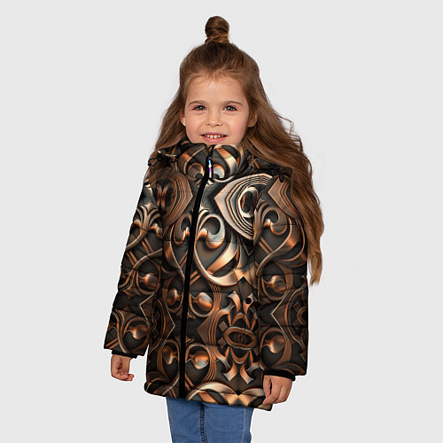 Зимняя куртка для девочки Золотой узор - паттерн / 3D-Черный – фото 3