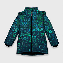 Куртка зимняя для девочки Изумрудные круги Абстракция, цвет: 3D-черный