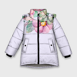 Зимняя куртка для девочки Пастельные цветы акварелью - наверху