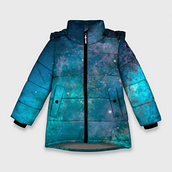 Зимняя куртка для девочки Абстрактный светло-синий космос и звёзды