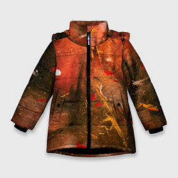Куртка зимняя для девочки Абстрактный красный туман и краски, цвет: 3D-черный