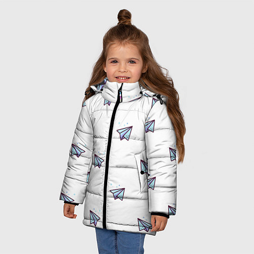 Зимняя куртка для девочки Бумажные самолетики / 3D-Черный – фото 3