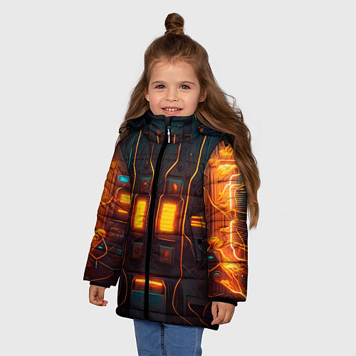 Зимняя куртка для девочки Паттерн в стиле киберпанк / 3D-Черный – фото 3
