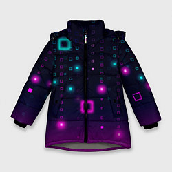 Куртка зимняя для девочки Светящиеся неоновые квадраты, цвет: 3D-светло-серый