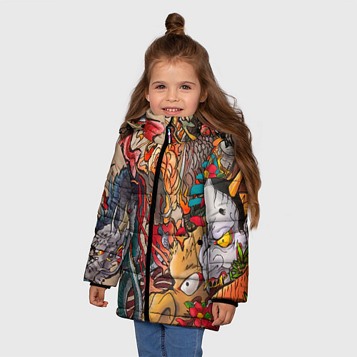 Зимняя куртка для девочки Иредзуми: демон и дракон / 3D-Черный – фото 3