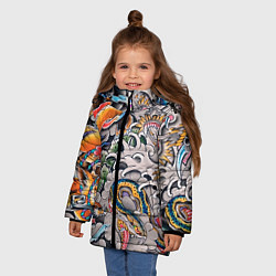 Куртка зимняя для девочки Иредзуми: дракон и лис, цвет: 3D-светло-серый — фото 2