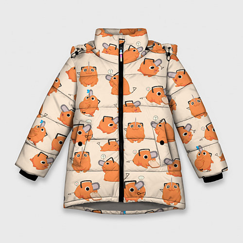 Зимняя куртка для девочки Человек-бензопила - Почита и хлебушек / 3D-Светло-серый – фото 1
