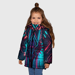 Куртка зимняя для девочки Кибернетический узор дракона, цвет: 3D-светло-серый — фото 2