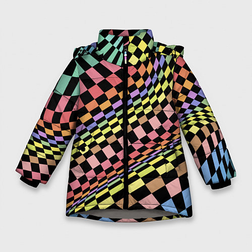 Зимняя куртка для девочки Colorful avant-garde chess pattern - fashion / 3D-Светло-серый – фото 1