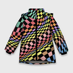 Куртка зимняя для девочки Colorful avant-garde chess pattern - fashion, цвет: 3D-светло-серый