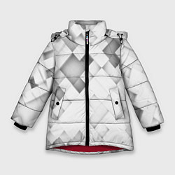 Зимняя куртка для девочки Серые кубы на белом