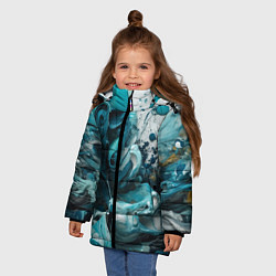 Куртка зимняя для девочки Абстрактные голубые брызги краски, цвет: 3D-черный — фото 2