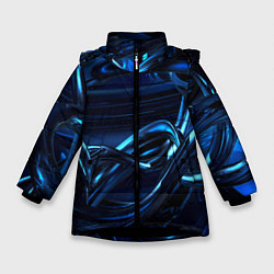 Куртка зимняя для девочки Фрактальный узор волны, цвет: 3D-черный