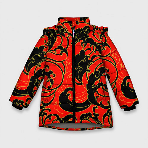 Зимняя куртка для девочки Plant tattoo - irezumi / 3D-Светло-серый – фото 1