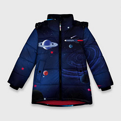 Зимняя куртка для девочки Космос, планеты, ракета