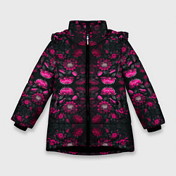 Куртка зимняя для девочки Ярко-розовые неоновые лилии, цвет: 3D-черный