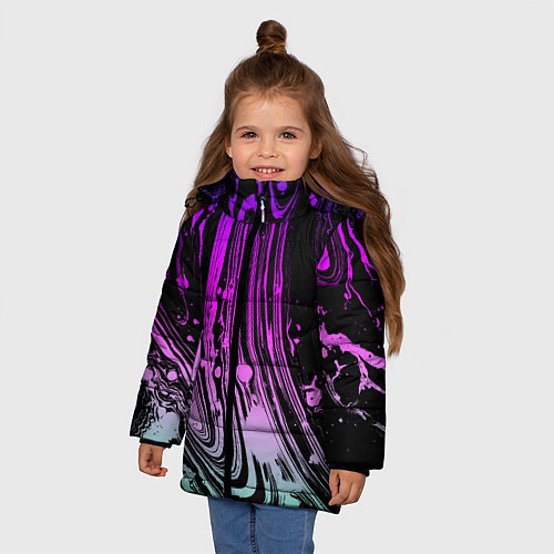 Зимняя куртка для девочки Неоновые цвета брызги краски гранжевая текстура / 3D-Черный – фото 3