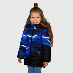 Куртка зимняя для девочки Металлические соты с синей подсветкой, цвет: 3D-черный — фото 2