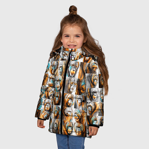 Зимняя куртка для девочки Орангутаны / 3D-Светло-серый – фото 3