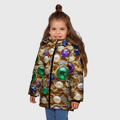 Зимняя куртка для девочки Россыпь драгоценностей / 3D-Черный – фото 3