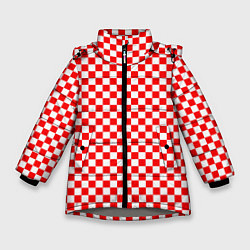 Куртка зимняя для девочки Красные и белые квадраты, цвет: 3D-светло-серый
