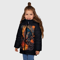 Куртка зимняя для девочки Жар-птица с цветочным узором, цвет: 3D-красный — фото 2