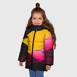 Куртка зимняя для девочки Желто-розовый дизайн на черном фоне, цвет: 3D-черный — фото 2