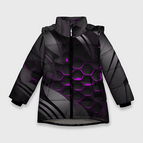 Зимняя куртка для девочки Черные объекты с фиолетовой сеткой / 3D-Светло-серый – фото 1