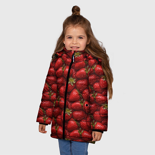 Зимняя куртка для девочки Сочная текстура из клубники / 3D-Красный – фото 3