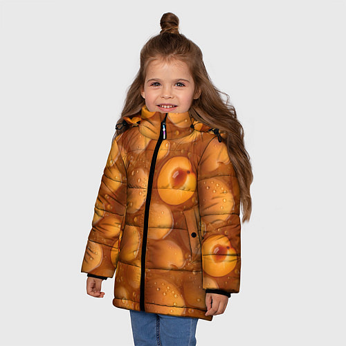 Зимняя куртка для девочки Сочная текстура из персиков / 3D-Черный – фото 3