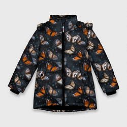 Куртка зимняя для девочки Бабочки и капли - паттерн, цвет: 3D-черный