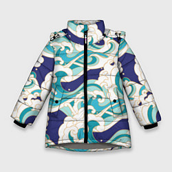 Куртка зимняя для девочки Волны - паттерн - мода, цвет: 3D-светло-серый