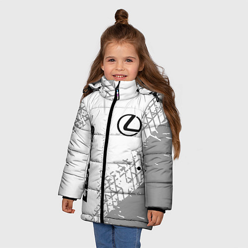 Зимняя куртка для девочки Lexus speed на светлом фоне со следами шин: надпис / 3D-Черный – фото 3